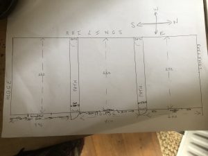sketch of garden measurements as information for garden designer